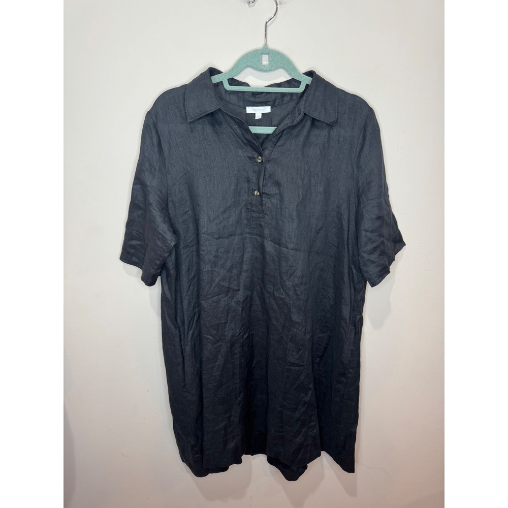 Calme by Johnny Was Black Linen Shirt Dress‎ Sz M Lagenlook